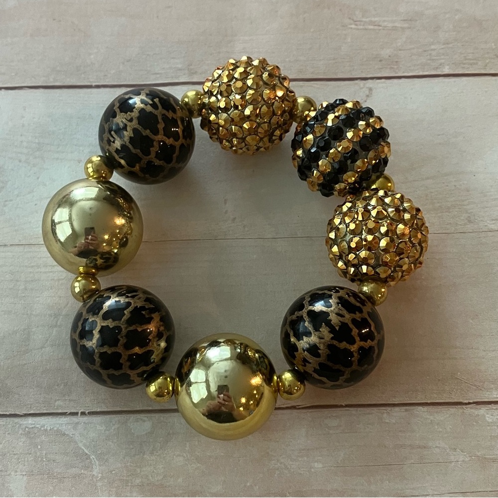 NWT Little girls handmade chunky black & gold beaded bracelet